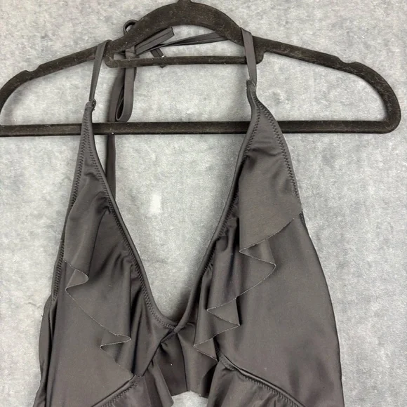 Aerie Black Ruffled, Cut-out One Piece Swimsuit Sz Medium ** see description - Picture 4 of 11